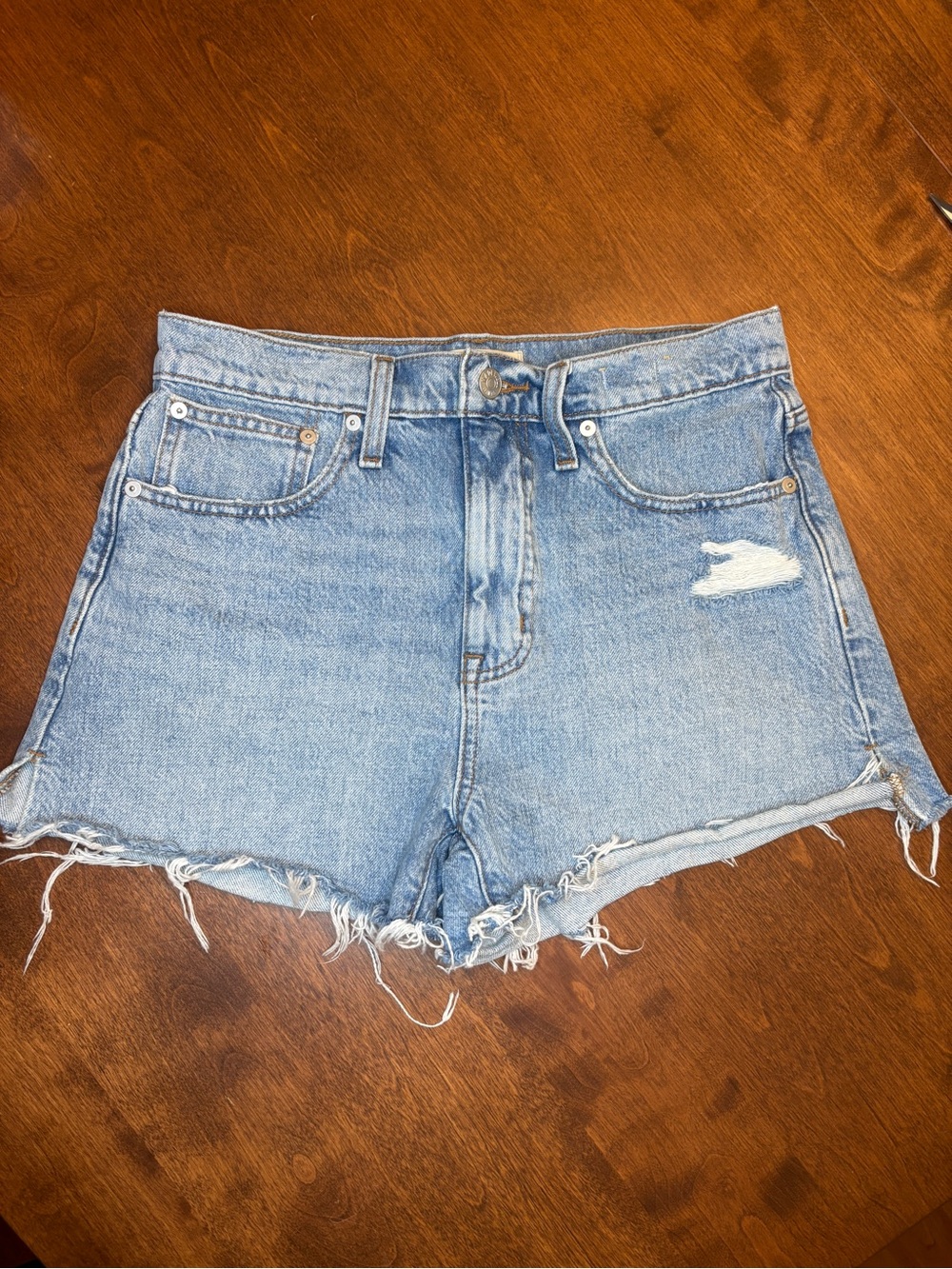 Madewell Distressed High-Rise Cutoff Shorts - Light Blue Denim